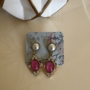 Elegant Pink and Gold Drop Earrings